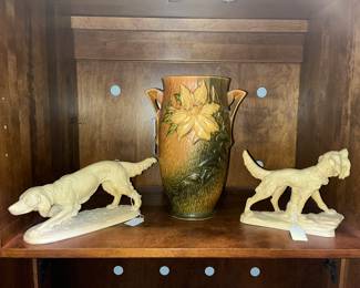 Roseville vase & Santini sculptures