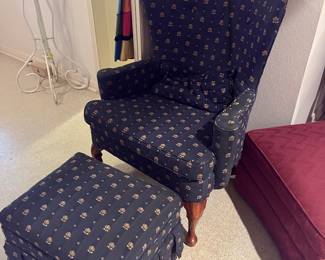 Unique curved-back wing chair & ottoman