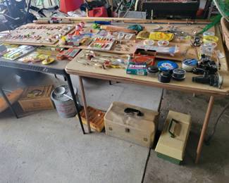 Tackle boxes, mino bucket, worm box.