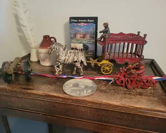 Antique Original Kenton Cast Iron Horse Drawn Overland Circus Wagon Toy
