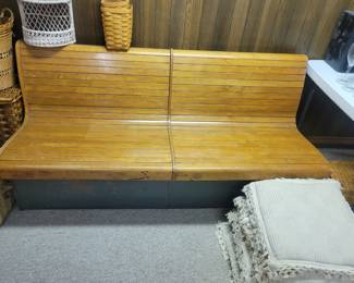 Bowling alley bench seating.