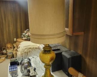 Vintage Large Mid Century Lamp, Ceramic Lamp, Vintage Shade. Terrific condition!