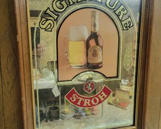 Vintage Stroh beer mirror.