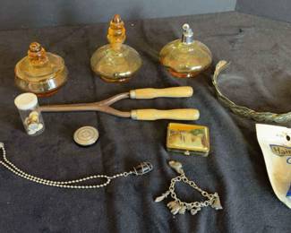 Vintage Curling Iron, Perfume Bottles, Charm Bracelet More