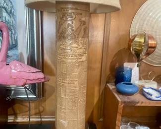 Wood carved Newspaper print lamp