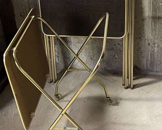 Vintage Rolling Cart Stand with 4 Sofa Trays