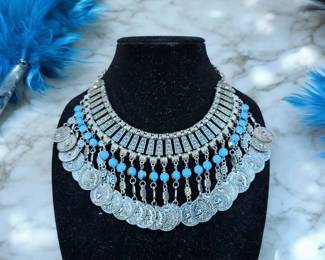 Republique Francaise Brushed Antique Silver Colored Faux Coin Choker Neckace 