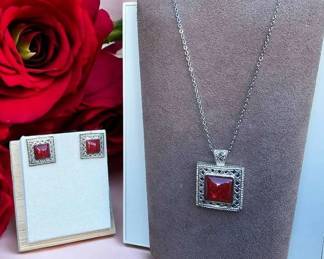 Red Amber Looking Necklace Earring Set