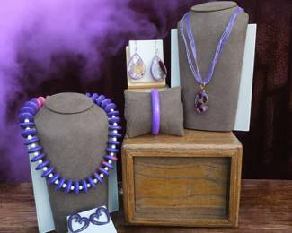 Purple Flower Necklace Matching Earrings  Vintage Pink  Lavender Necklace  Bracelet