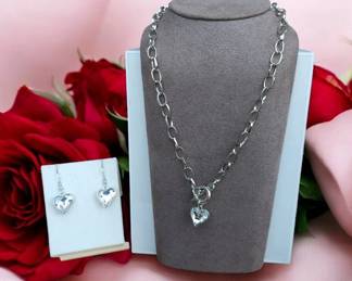 Heart Toggle Necklace Matching Earrings
