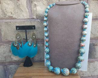 Silk Necklace and Feather Earrings