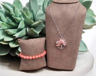 Cherry Quartz Tree Of Life Wire Wrapped Necklace Watermelon Crystal Bracelet  Tested