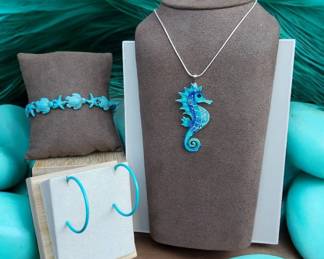 Mystical Seahorse Necklace Turtle Bracelet  Hoop Earrings