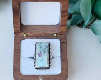 Rectangular Ruby Fuchsite Ring Tested 