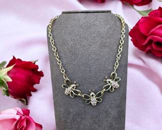 R.J. Graziano Bumble Bee Necklace With Pink Rhinestones