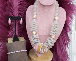 Porcelain 80s Necklace  Earrings  Bracelet