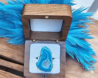 Geode Blue Agate Slice Ring Tested  See Pictures 