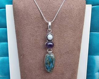 Moonstone Amethyst  Blue Apatite Necklace  Tested  See Pictures