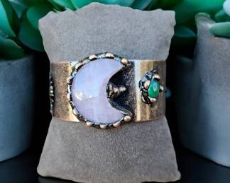 Moon Sun Copper Pink Quartz Cuff Bracelet  Tested