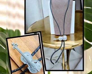 JJ Jonette Violin BOLO Tie Signed  Vintage