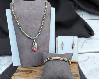 Natural Stone Colorful Necklace Articulated Fish Earrings  Bracelet  Tested