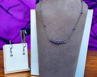 Eggplant Colored Faceted Necklace and Earring Set