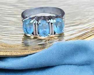 Sterling Silver Blue Topaz Ring Tested 