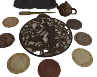 Chinese decor and carved coasters 
