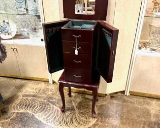 Mahogany Jewelry Cabinet with Side Storage 