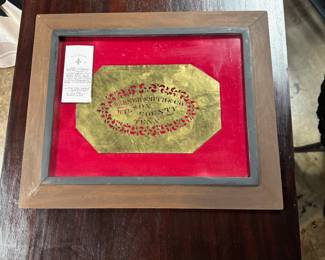 c.1853, Warner Smith and Co., Wilson County, TN, Brass Door Plate, very rare framed piece