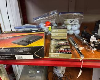 VHS-C Maxwell Tapes and Used Golf Balls and Monitoring Power System in orig box