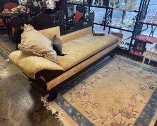 c.1800's Eastlake Style Heavily Carved Velvet Fainting Sofa that opens up into a daybed