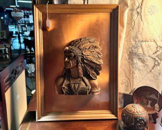 Framed Brass Indian Chief