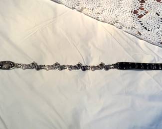 33" Vintage Black Leather and Metal Motorcycle Belt (Size S)