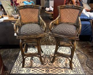 Pair of Vintage Rattan Swivel Bar Stools