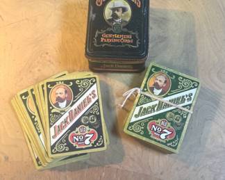 c.1972 Jack Daniels Old No. 7 metal tin (made in England) two decks of playing cards