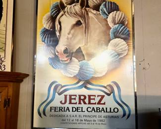 c.1982 Framed JEREZ Poster, which is a week-long festival in Spain that celebrates the city's equestrian heritage