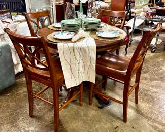 High Top Table with one leaf and 4 Matching Chairs