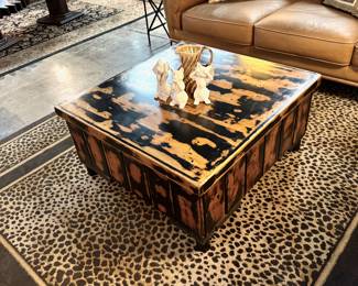 Square Solid Wooden Coffee Table with Black MCM Style Legs