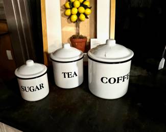 3-Piece White and Black Enamelware Canister Set