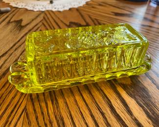Uranium glass covered butter dish