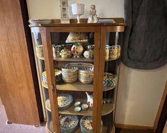 Curved glass curio cabinet and Lenox "Winter Greetings" dish set (more pics to follow)