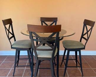 Glass Top Metal Wood Bistro Set w/6 Chairs Table & Chairs can be purchased individually