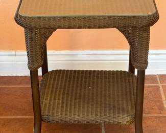 Wicker End Table w/Glass Cover