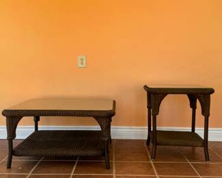 Wicker Coffee Table and End Table w/Glass Cover