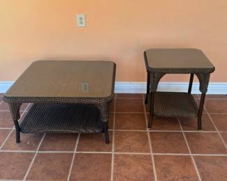 Wicker Coffee Table and End Table w/Glass Cover