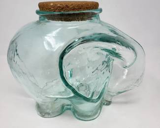 Green Tint Glass Elephant Jar Cork Top