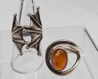 Sterling Rings Amber Bat Wings 18.5gr
