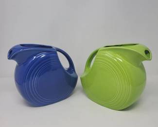 Two Fiesta Disk Pitchers Sapphire Blue, Meadow Green