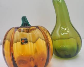 Pair Of Blenko Handmade Glass Gourds